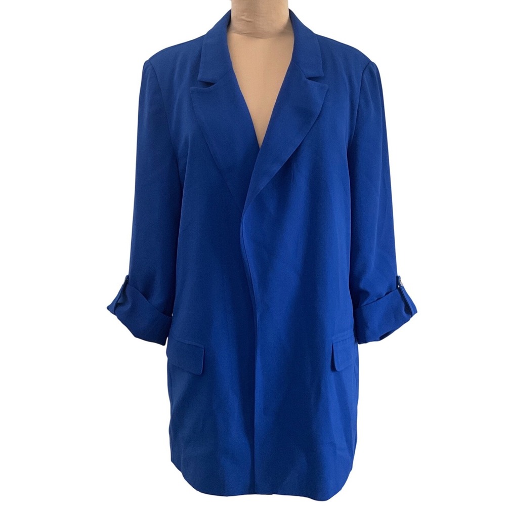 Tahari Cobalt Blue Longline Open Front Blazer Jacket 3/4 Sleeve Women's Size L